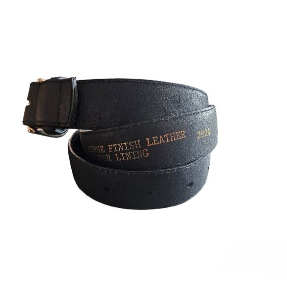 Vintage Crazy Horse Leather Belt Sz Genuine Cowhide Lining Classic Vintage Black - Picture 2 of 11